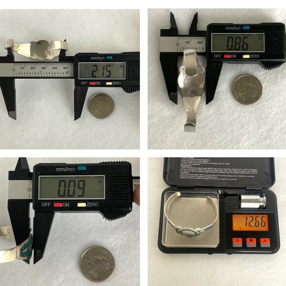 VTG Sterling Silver 925 Mexico Crushed Stone Aztec Cuff Bracelet FLAW Sz 6.25 - Picture 11 of 16